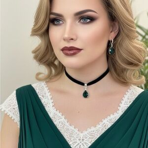 Elegant Green Emerald crystal Teardrop handmade new jewelry set